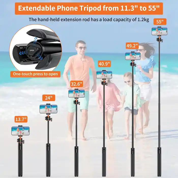 VRIG TP-16 140cm/55in Selfie Stick Tripod Stand with Flexible Ball Head Phone Holder 1/4 Inch Screw Connection for Smartphone Camera Vlog Live Streaming Selfie Video Recording